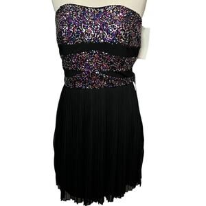 Ruby Rox Vintage Y2K Dress M Black Multi Sequin Strapless Pleated Fairy Showgirl